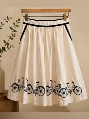 Comme Toi (Anthropologie) A-Line Midi Bicycle Print Lined Skirt EUC, Small